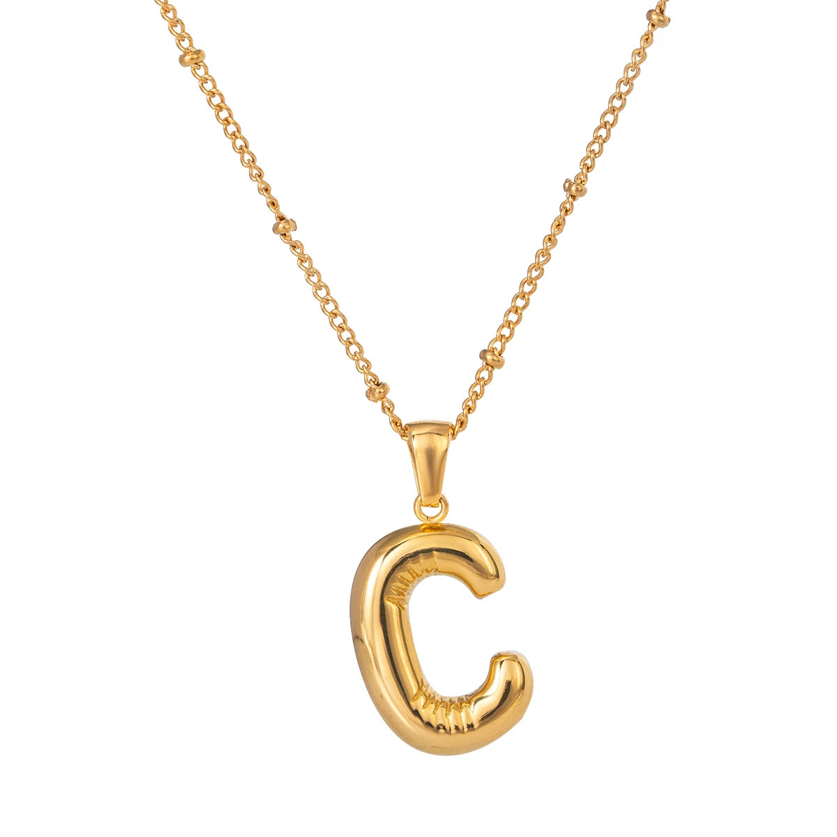 Gold Puffed Letter Necklace