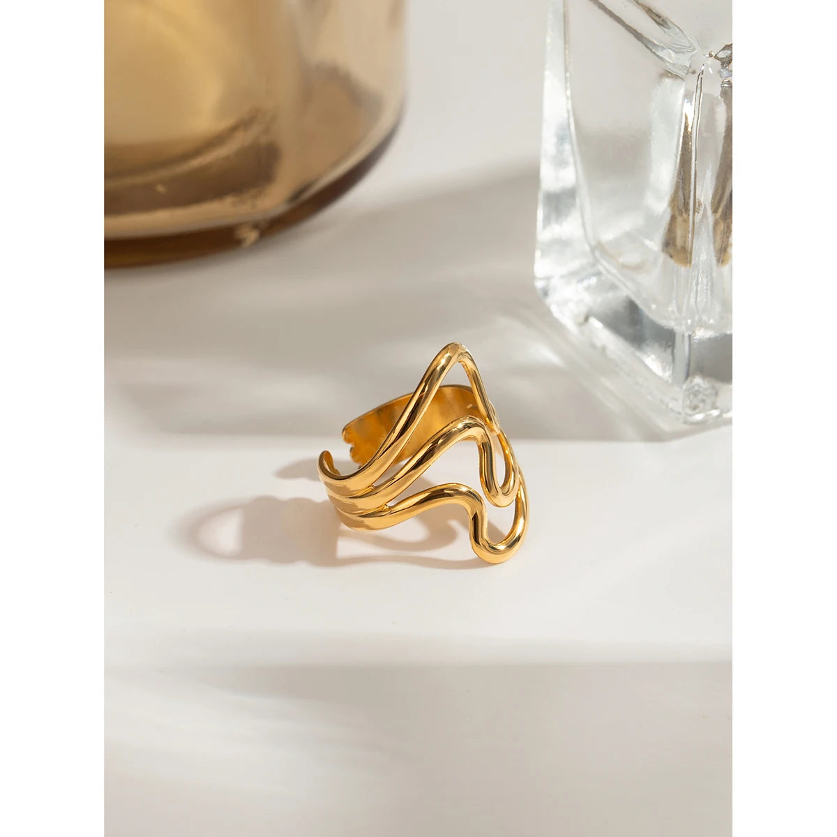 Gold Ripple Open Ring