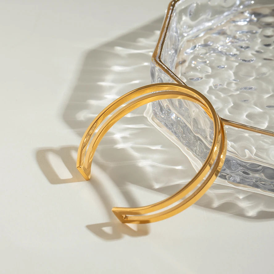 Double Layer Open Bangle Bracelet