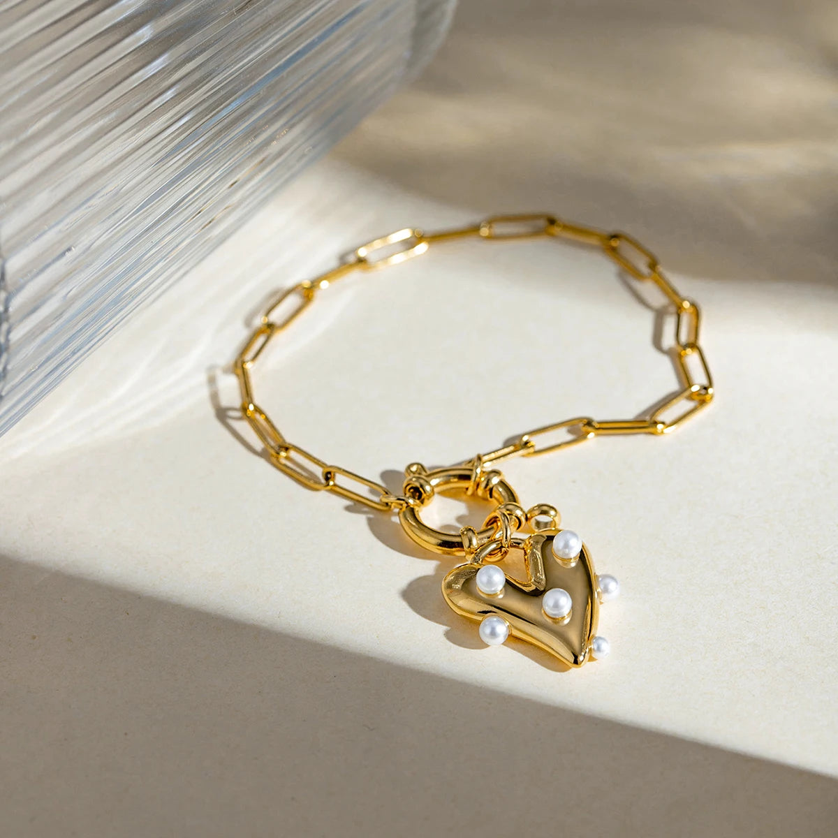 Love Heart Pearl Pendant Bracelet