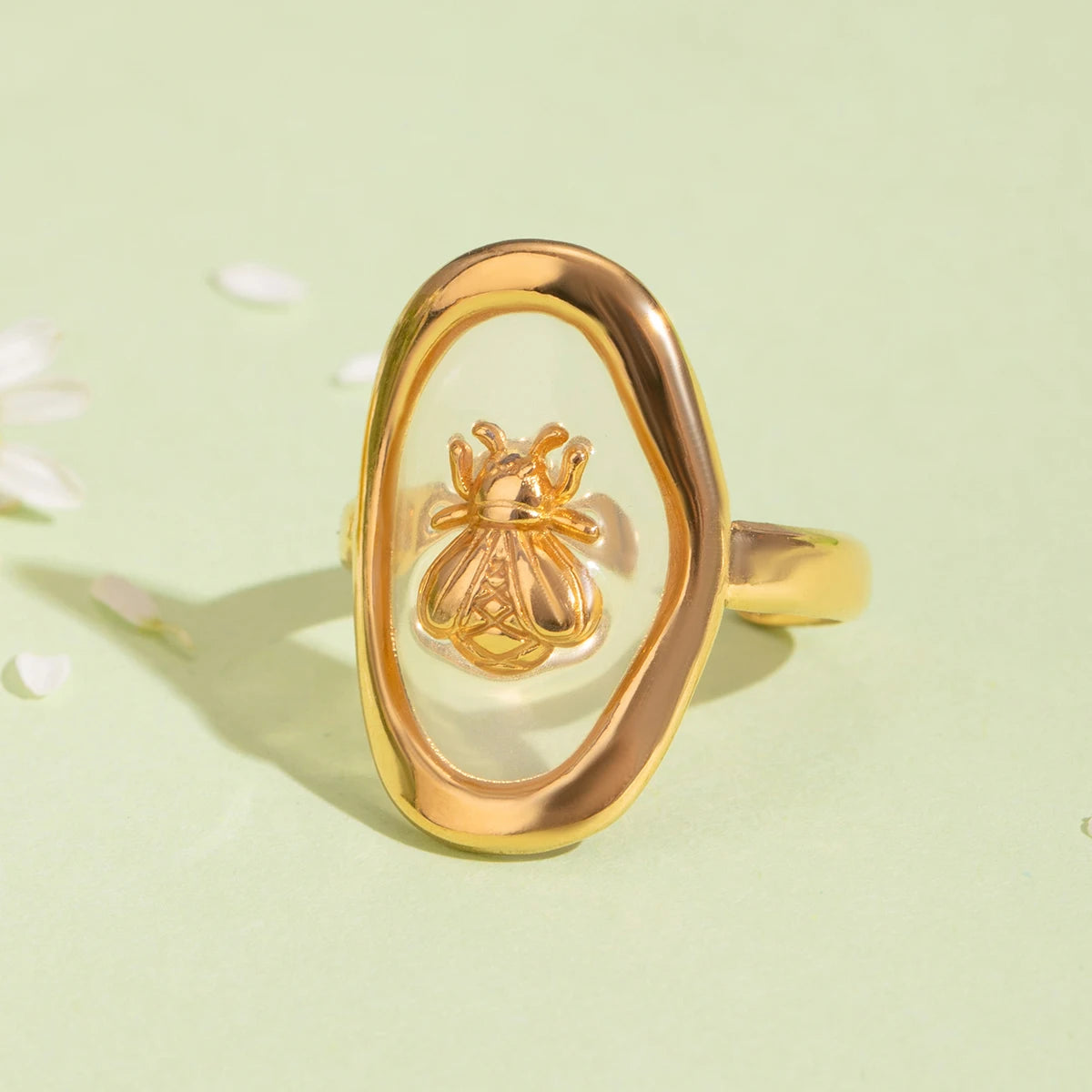 Gold Oval Bee Ring