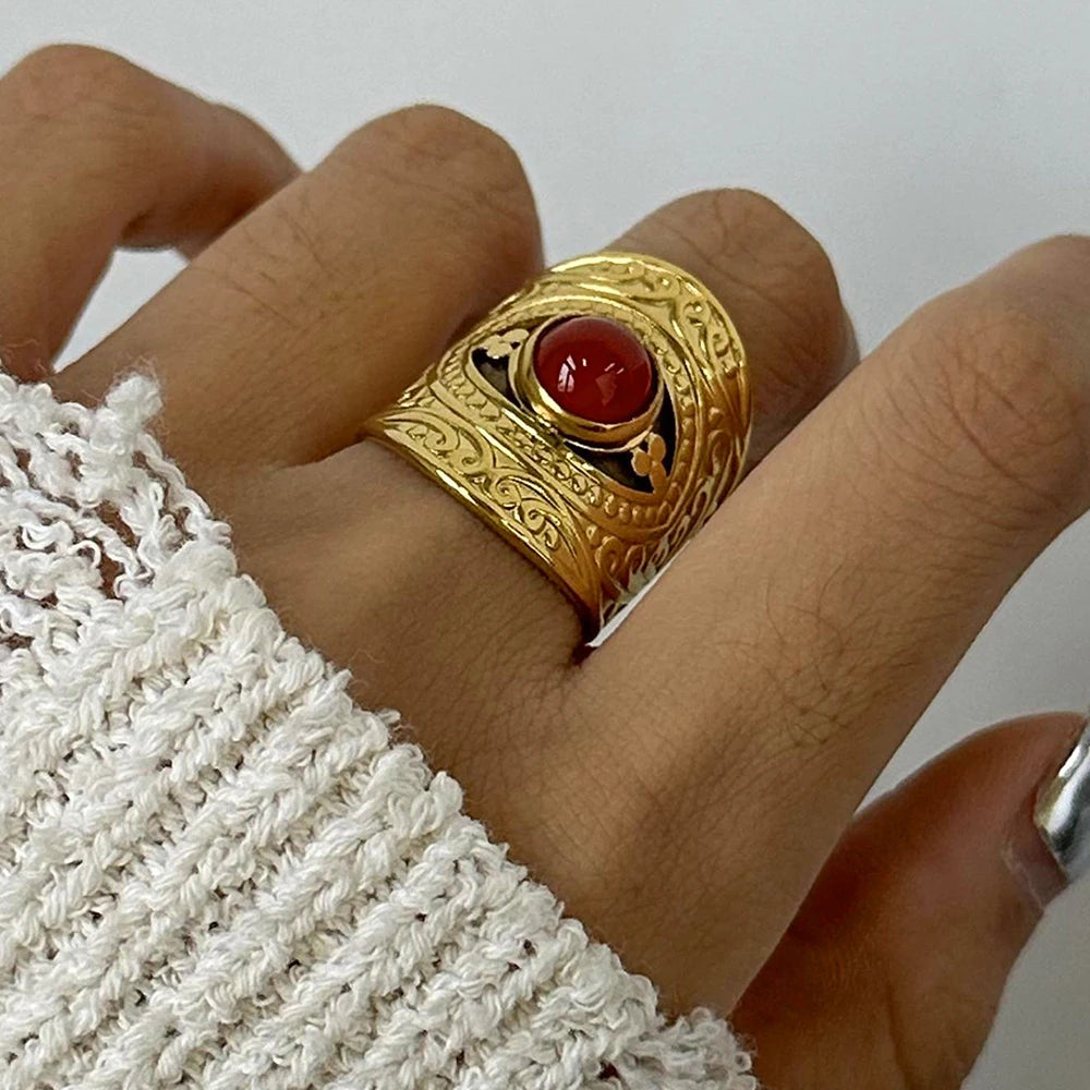 Retro Red Agate Ring