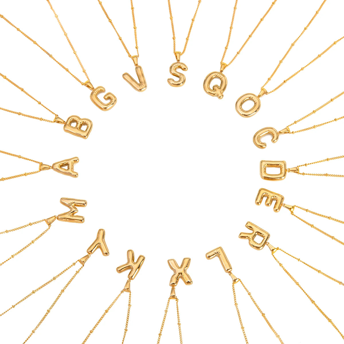 Gold Puffed Letter Necklace