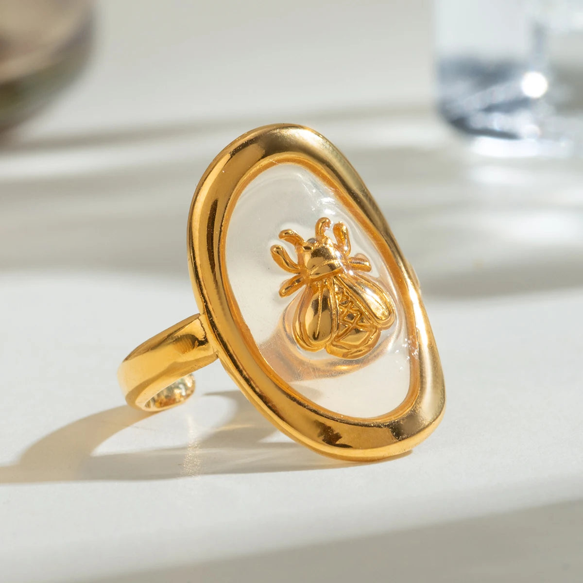 Gold Oval Bee Ring