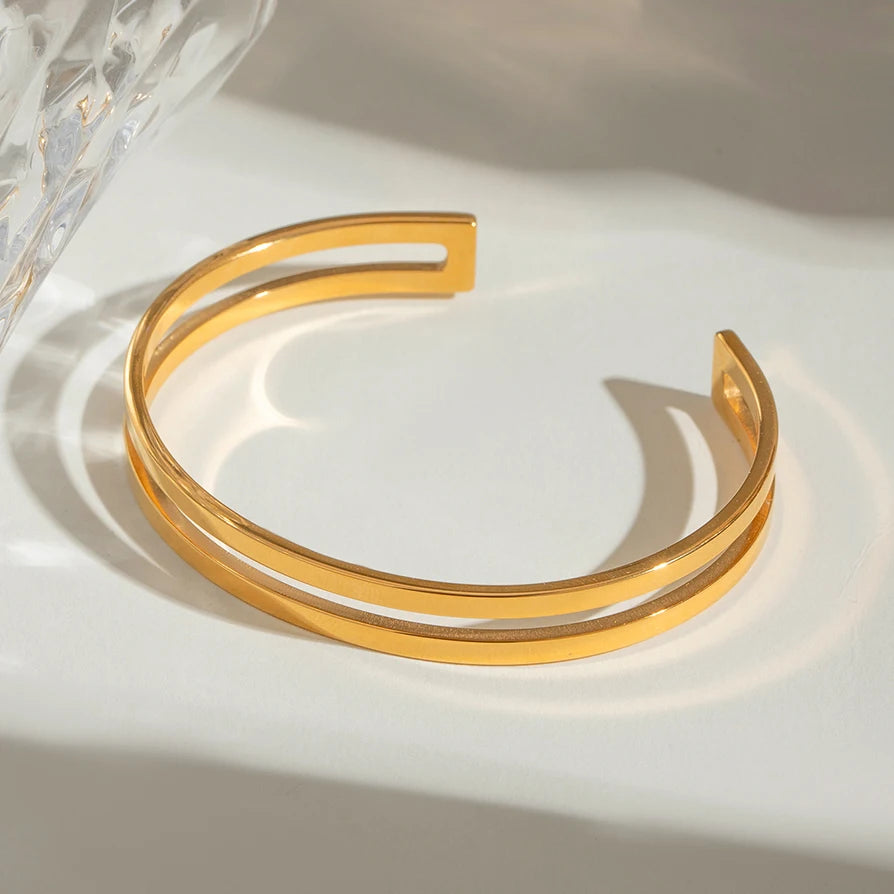 Double Layer Open Bangle Bracelet