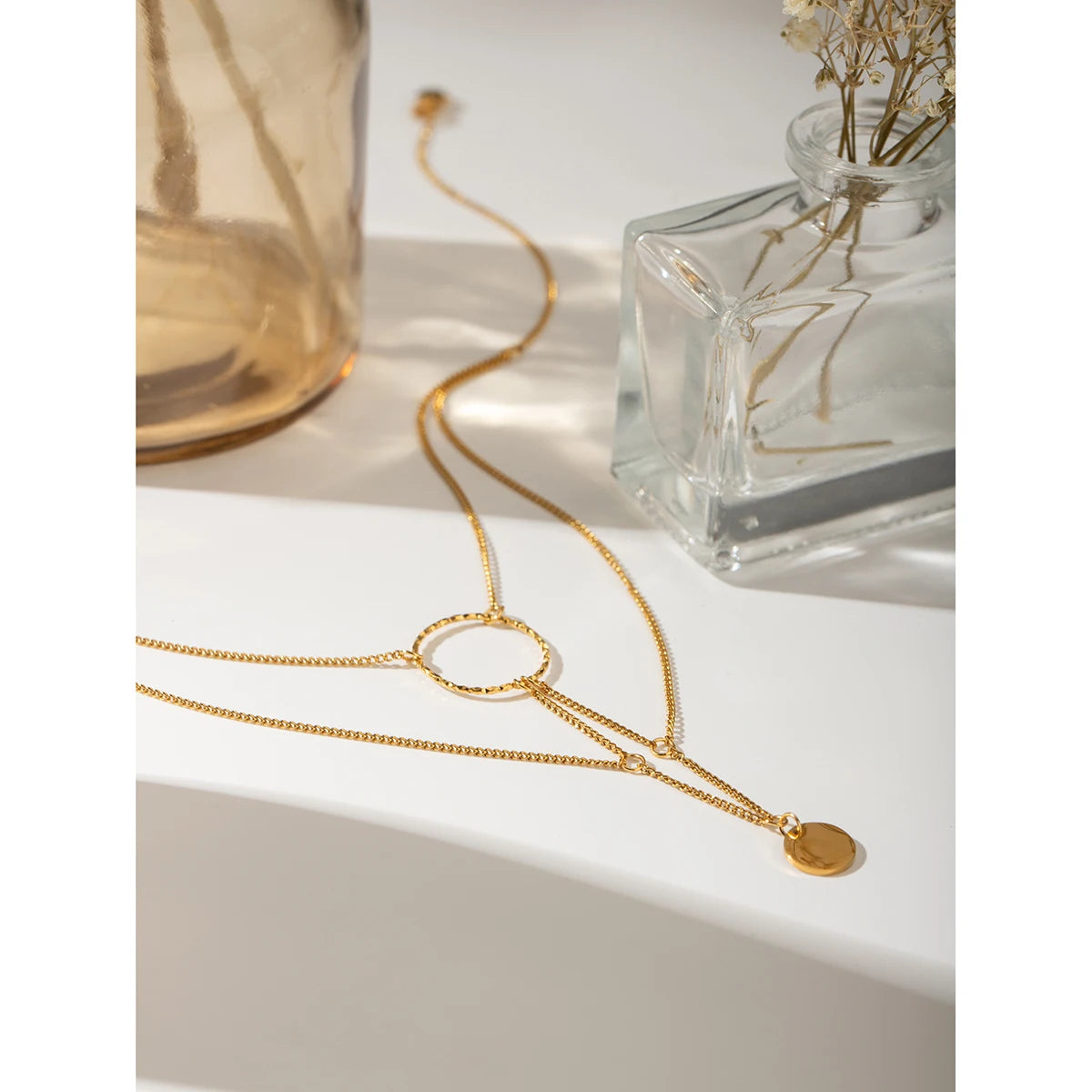 Geometric Hanging Circle Pendant Necklace