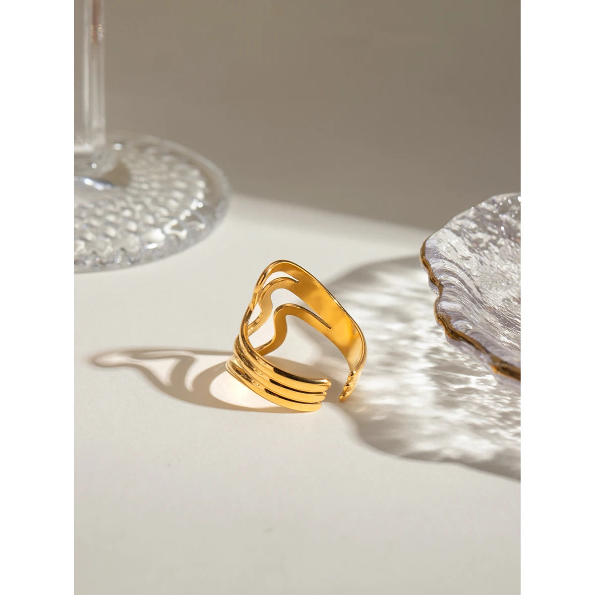 Gold Ripple Open Ring