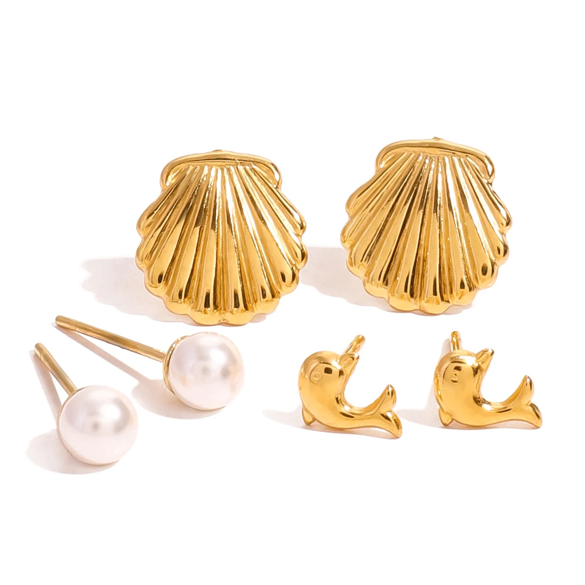 Dolphin Pearl Earring Set