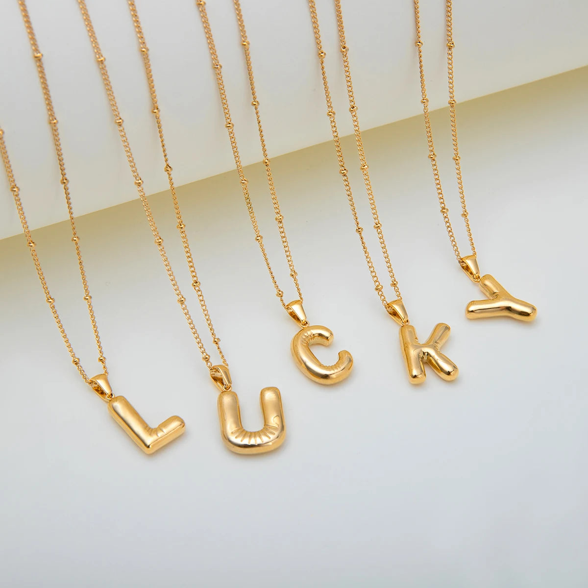 Gold Puffed Letter Necklace
