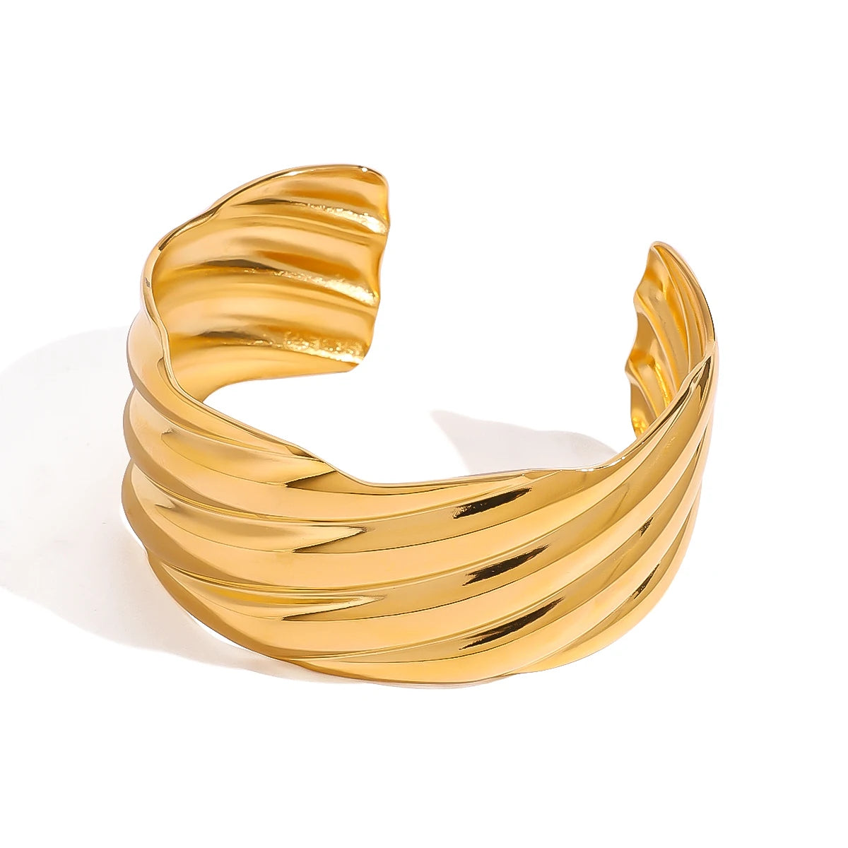 Gold Corrugated Simple Bangle Bracelet