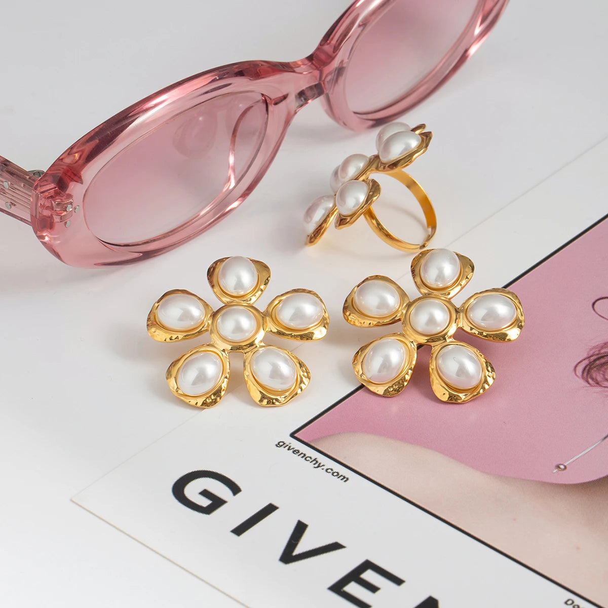 Imitation Pearl Flower Ring