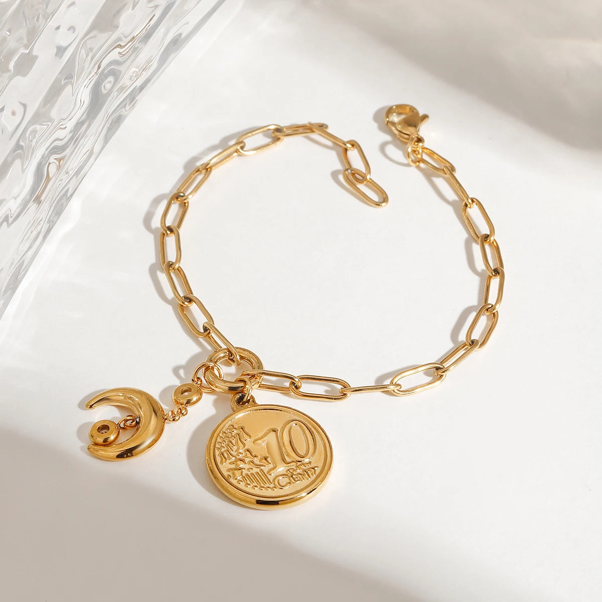 Vintage Coin Moon Pendant Bracelet