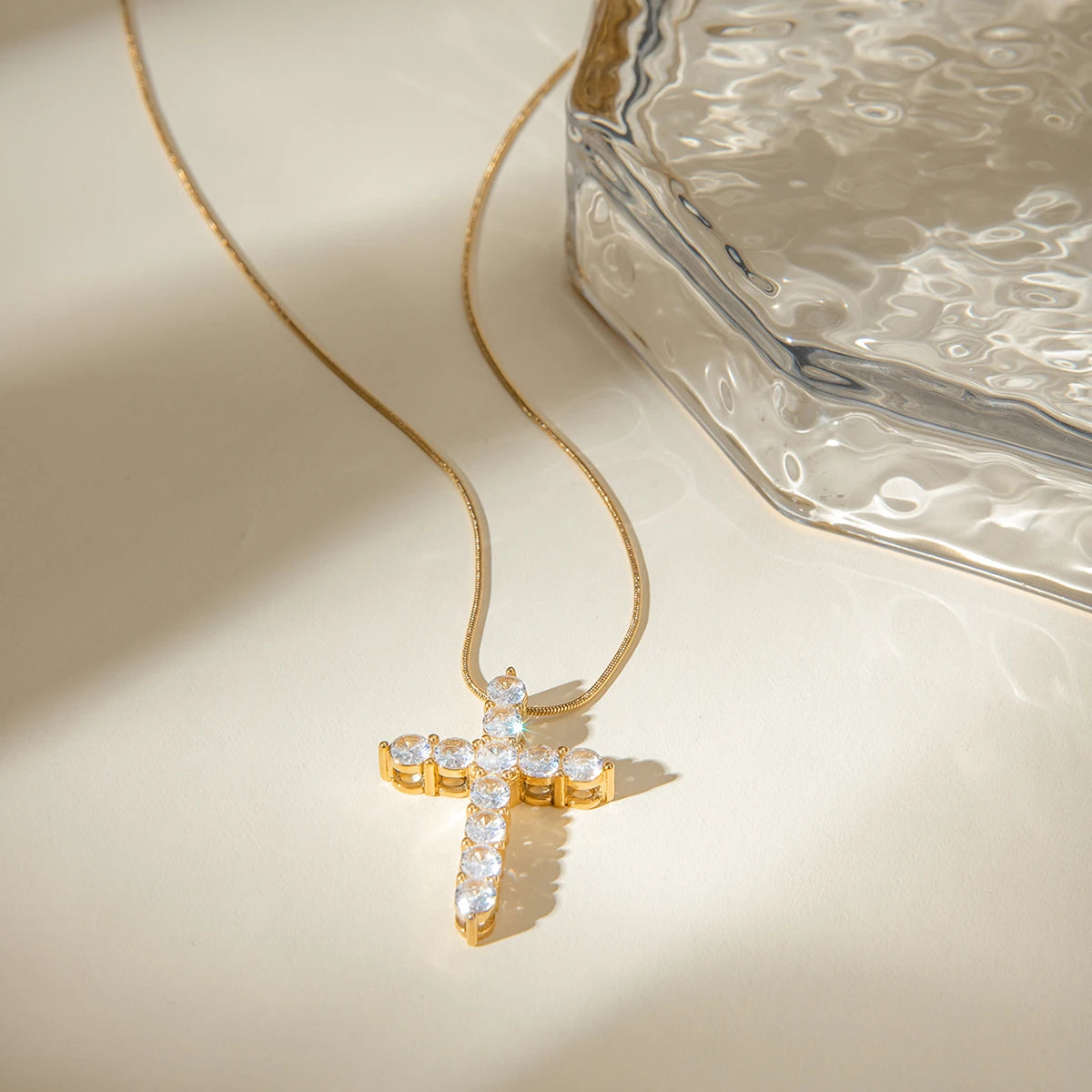 Gold Zircon Cross Necklace