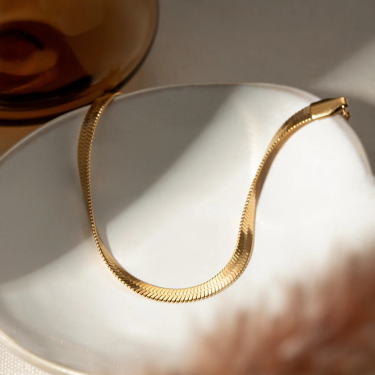 Gold Minimalistic Flat Chain Bracelet