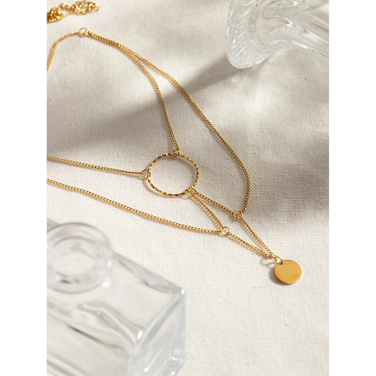 Geometric Hanging Circle Pendant Necklace