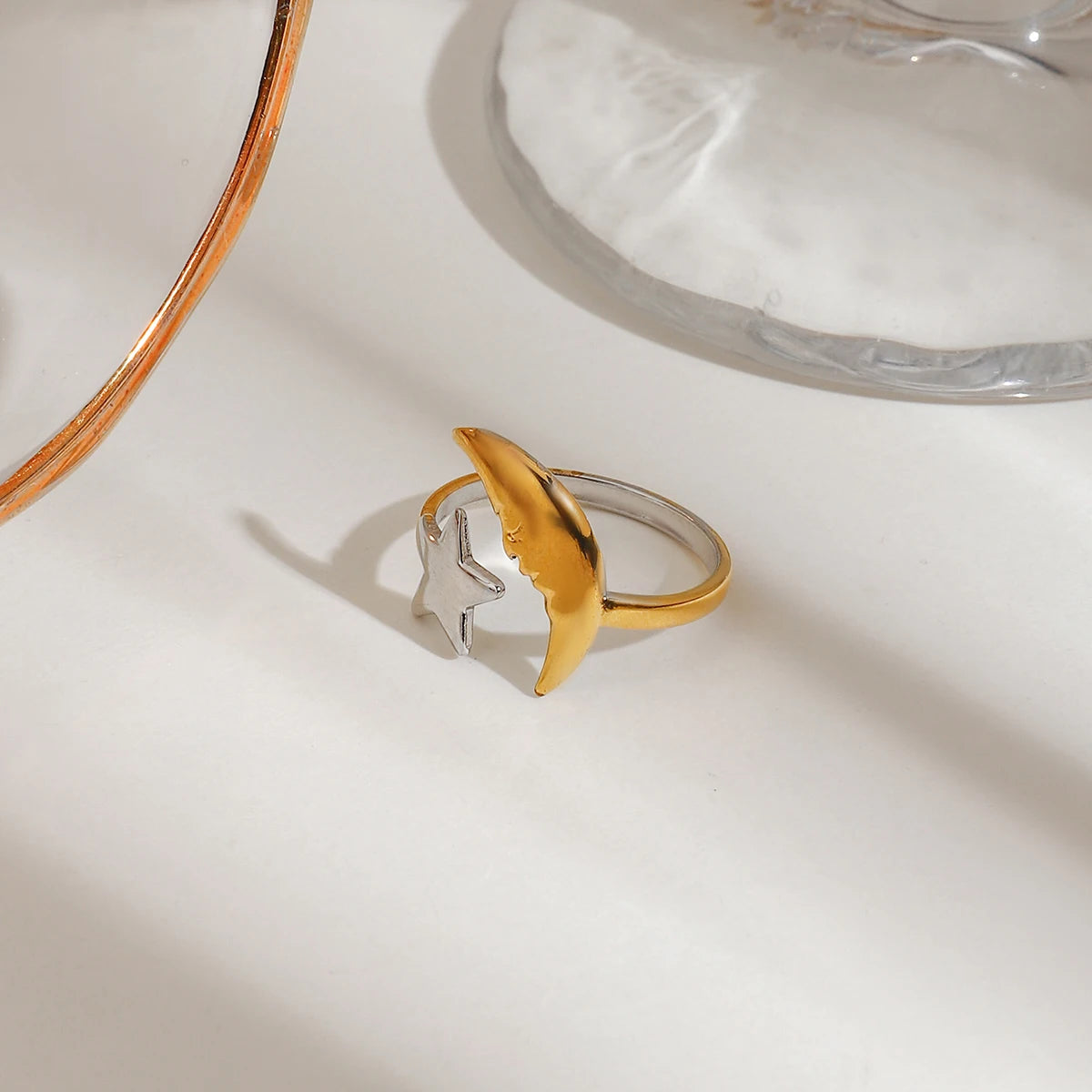 Star and Moon Open Ring