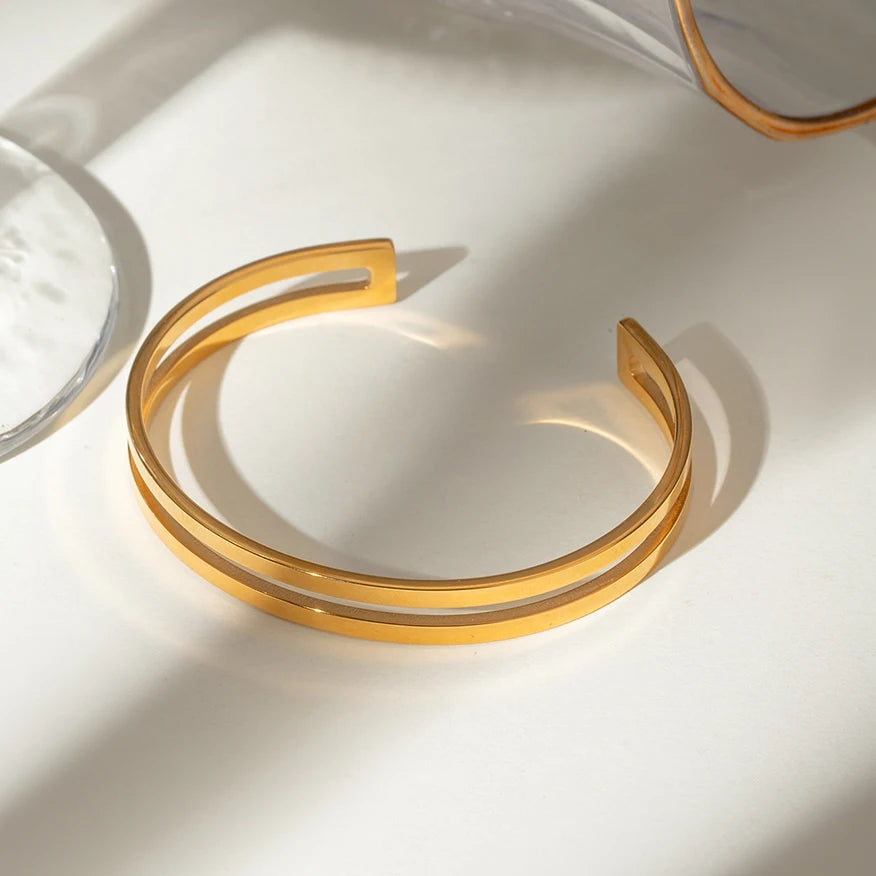 Double Layer Open Bangle Bracelet