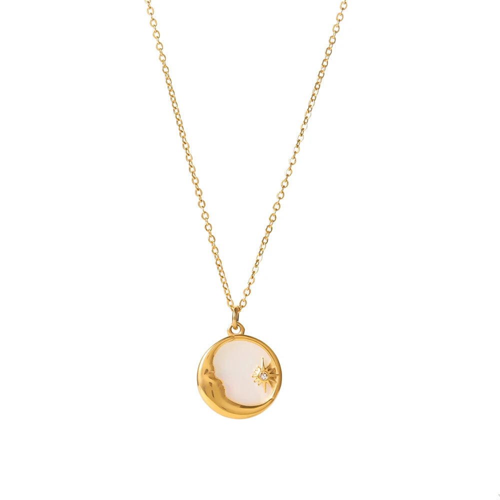 White Shell Star/Moon Pendant Necklace