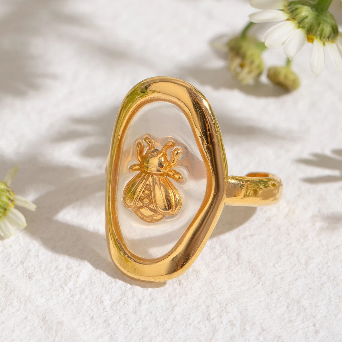 Gold Oval Bee Ring