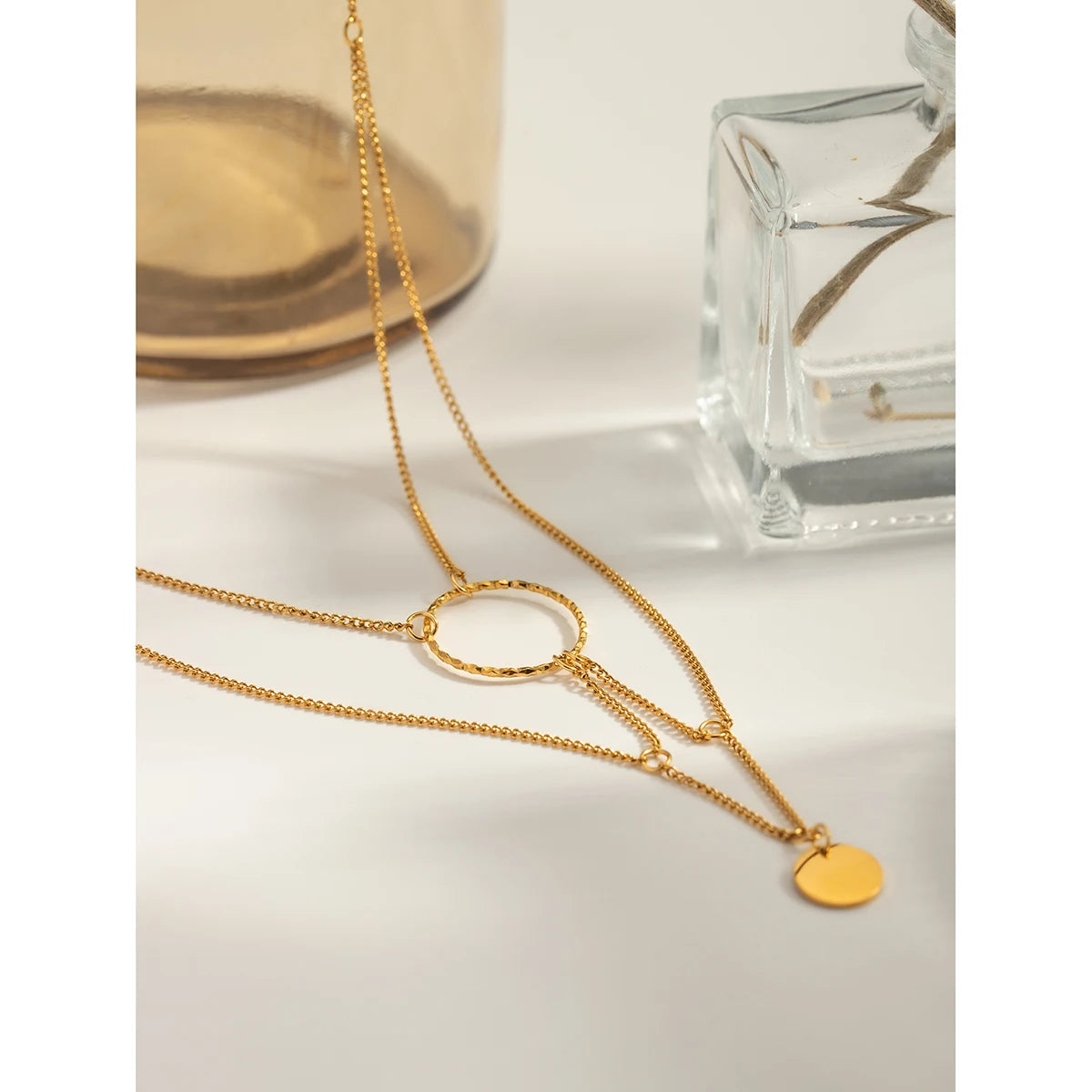 Geometric Hanging Circle Pendant Necklace