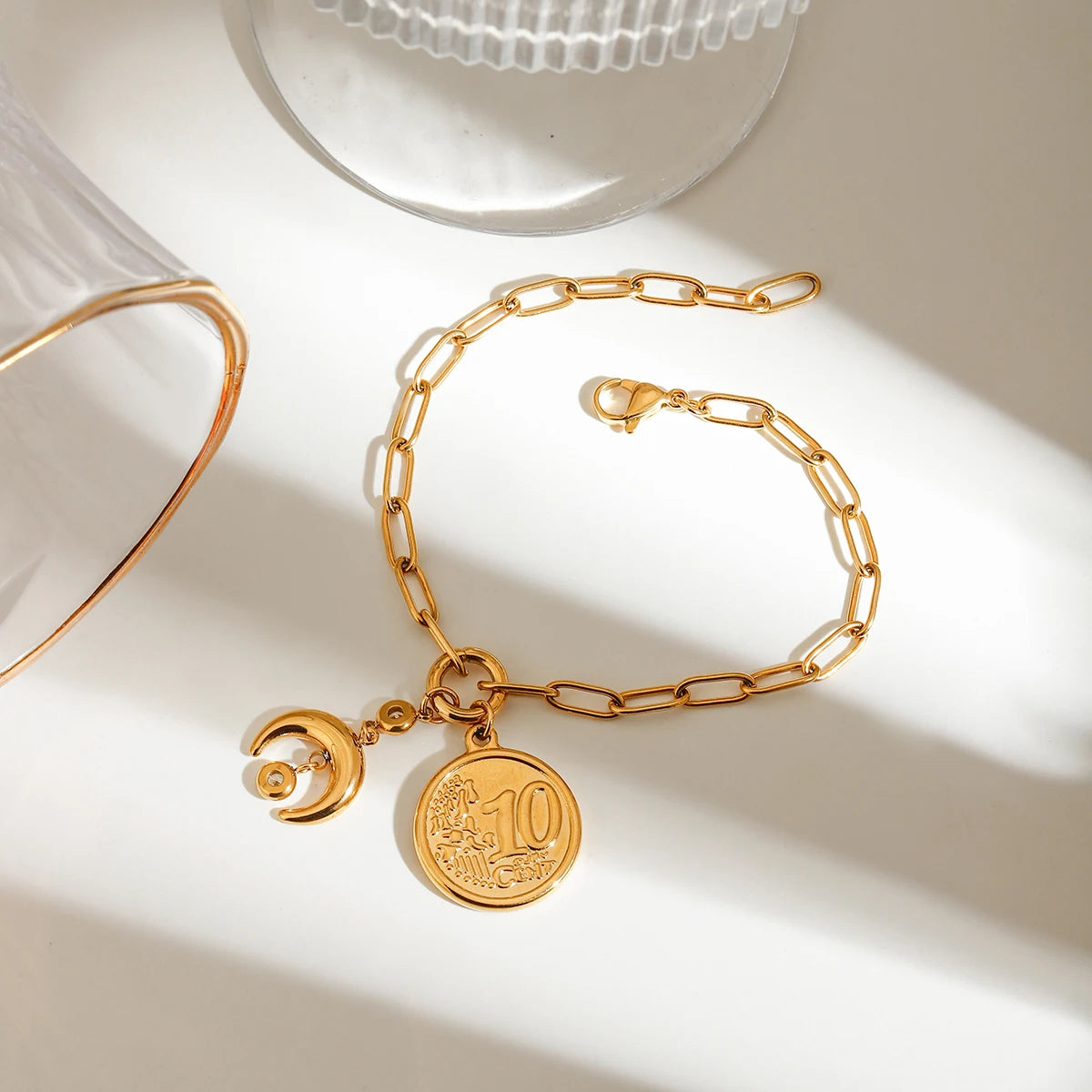 Vintage Coin Moon Pendant Bracelet