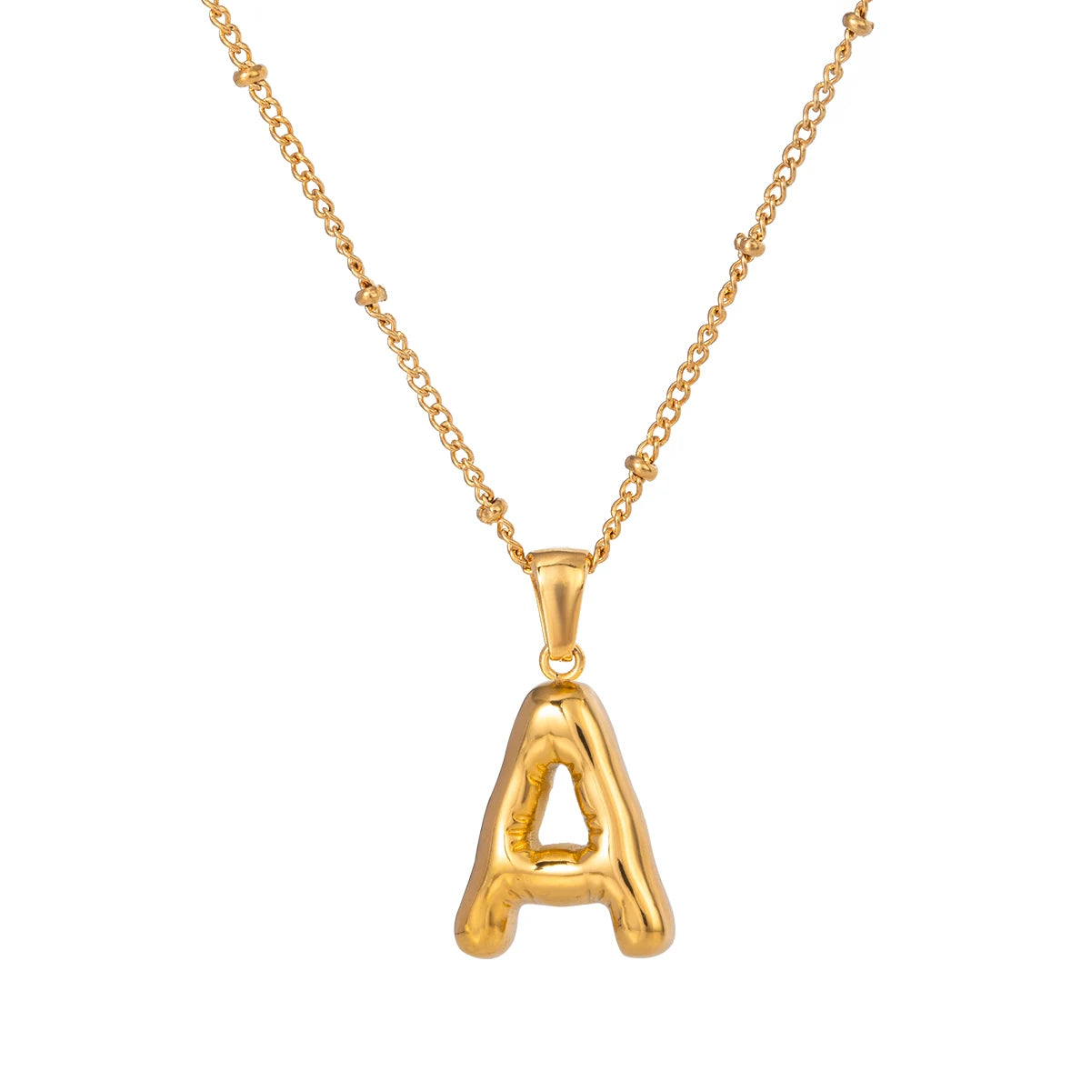 Gold Puffed Letter Necklace