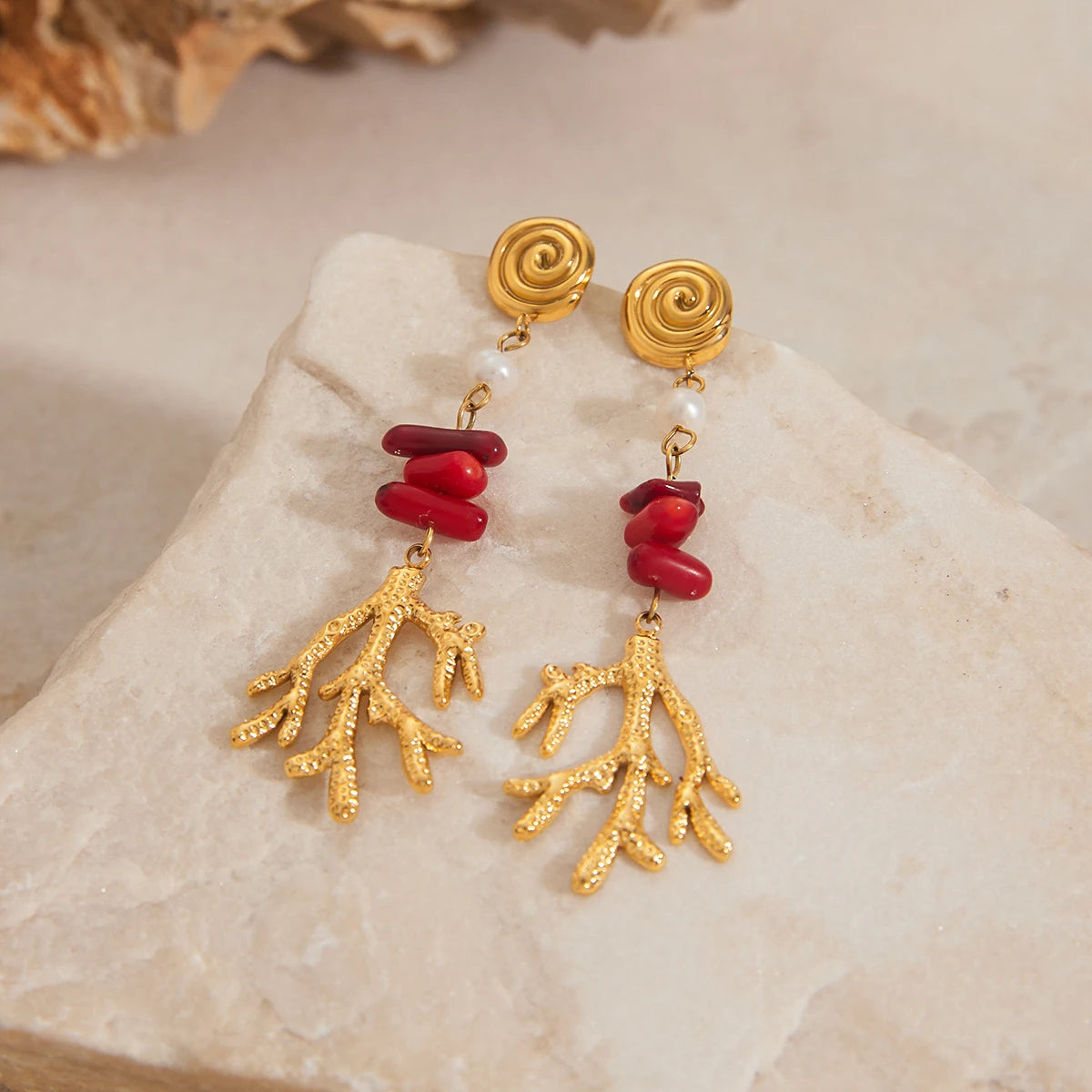 Red Agate Coral Earrings