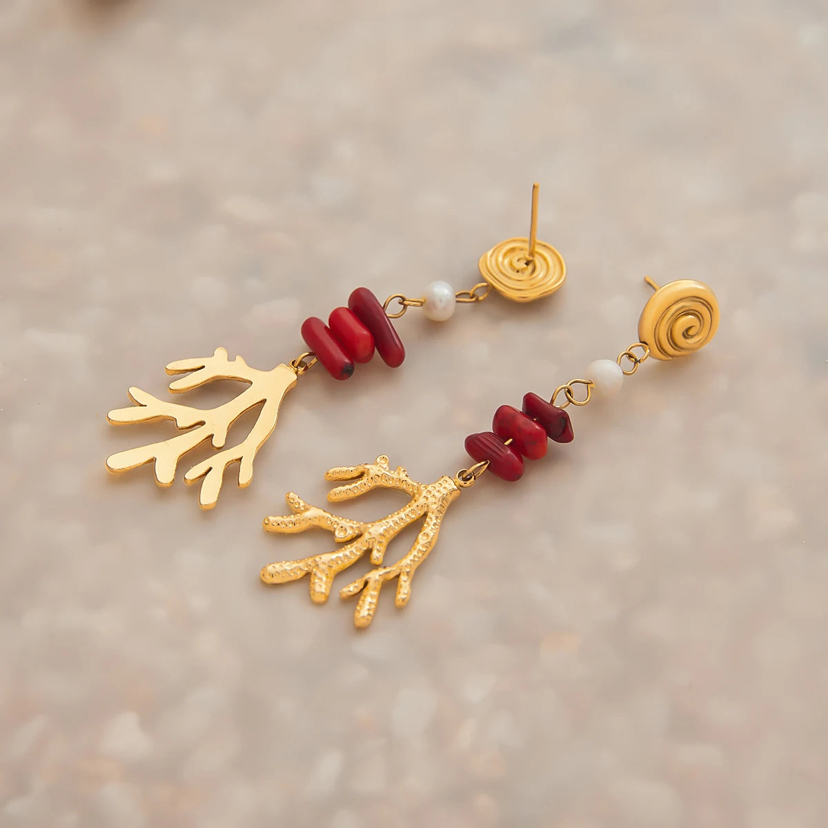 Red Agate Coral Earrings