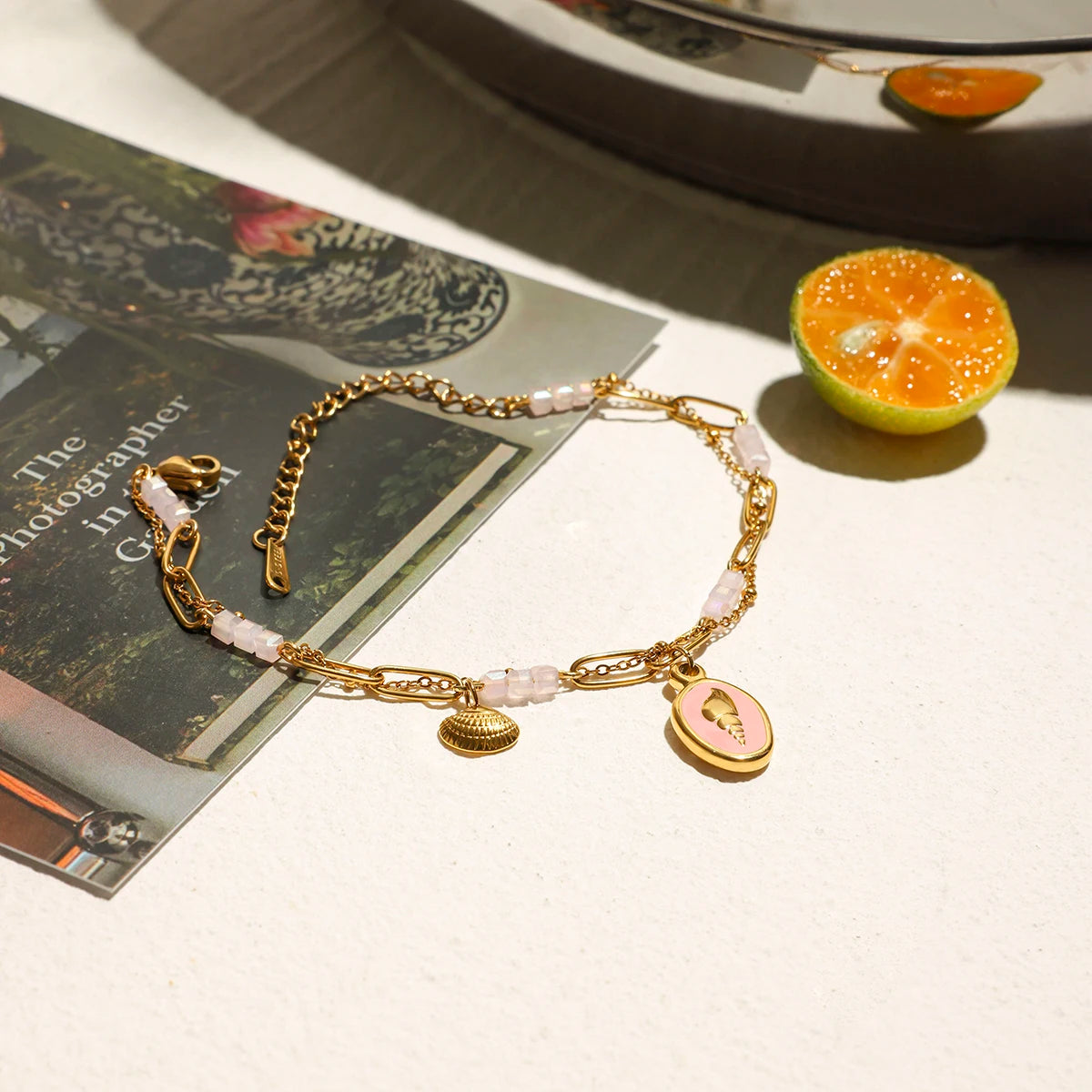 Bohemian Pink Crystal Drop Bracelet