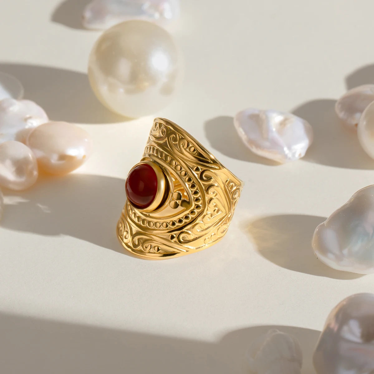 Retro Red Agate Ring
