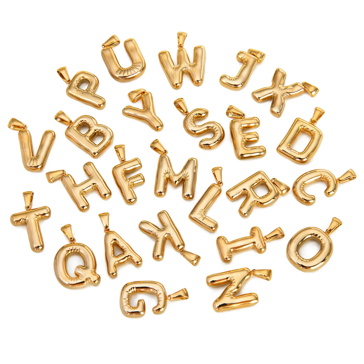 Gold Puffed Letter Necklace