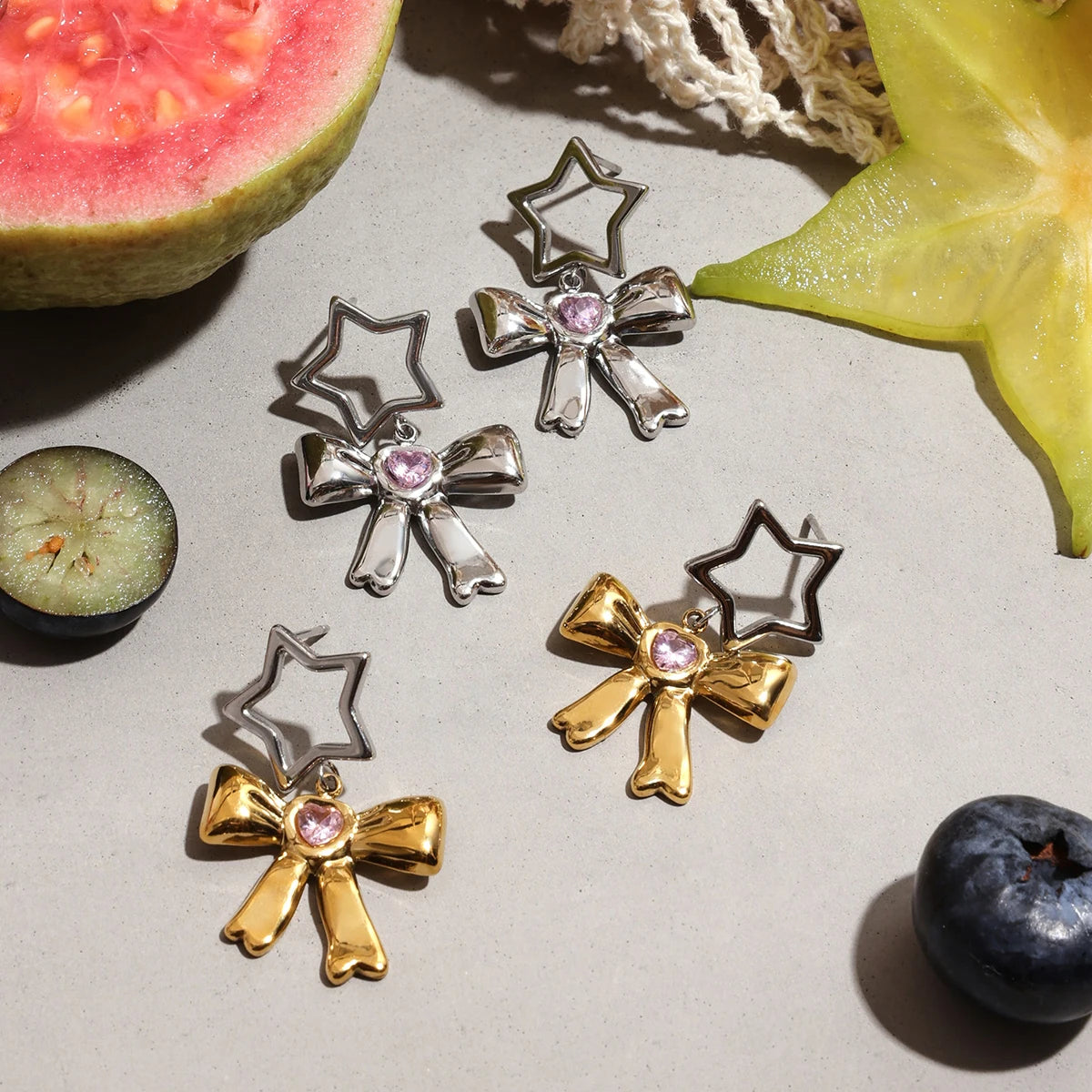 Bow Heart Zircon Earrings