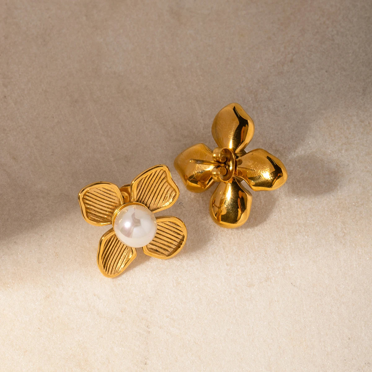 Gold Pearl Flower Shaped Earrings