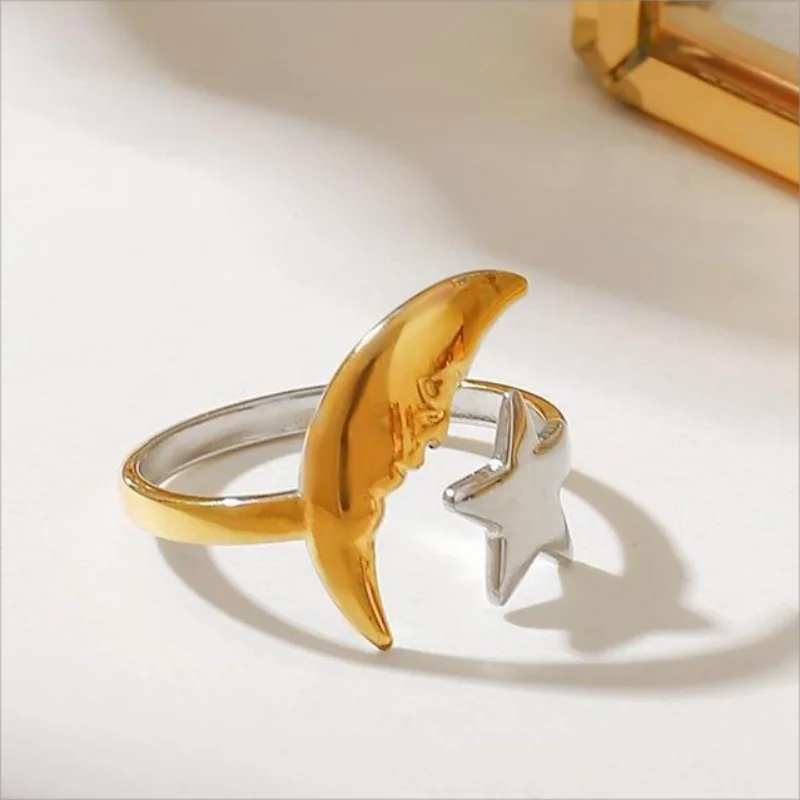Star and Moon Open Ring