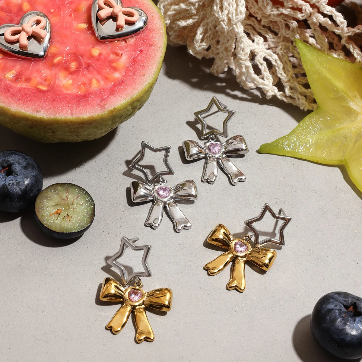 Bow Heart Zircon Earrings