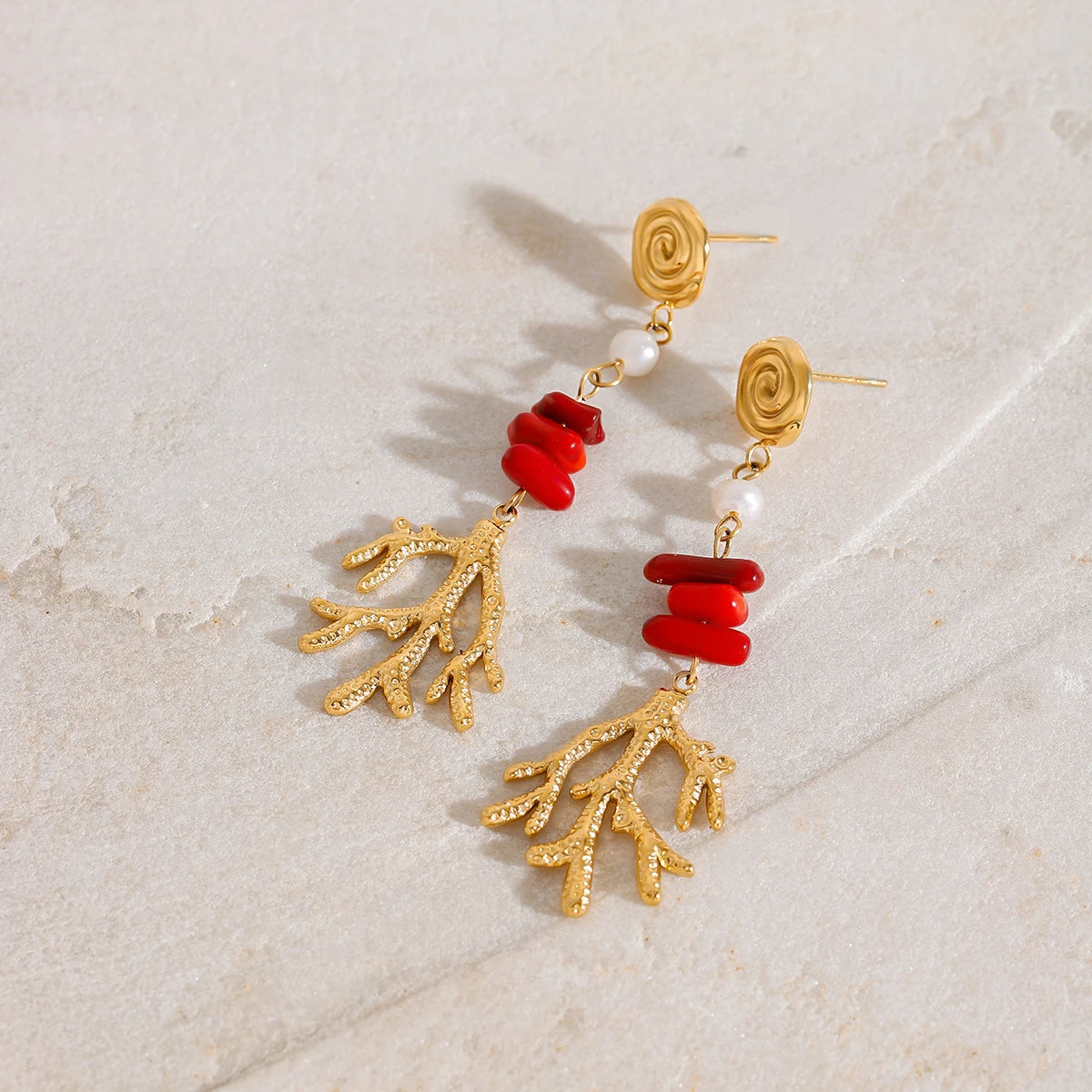 Red Agate Coral Earrings