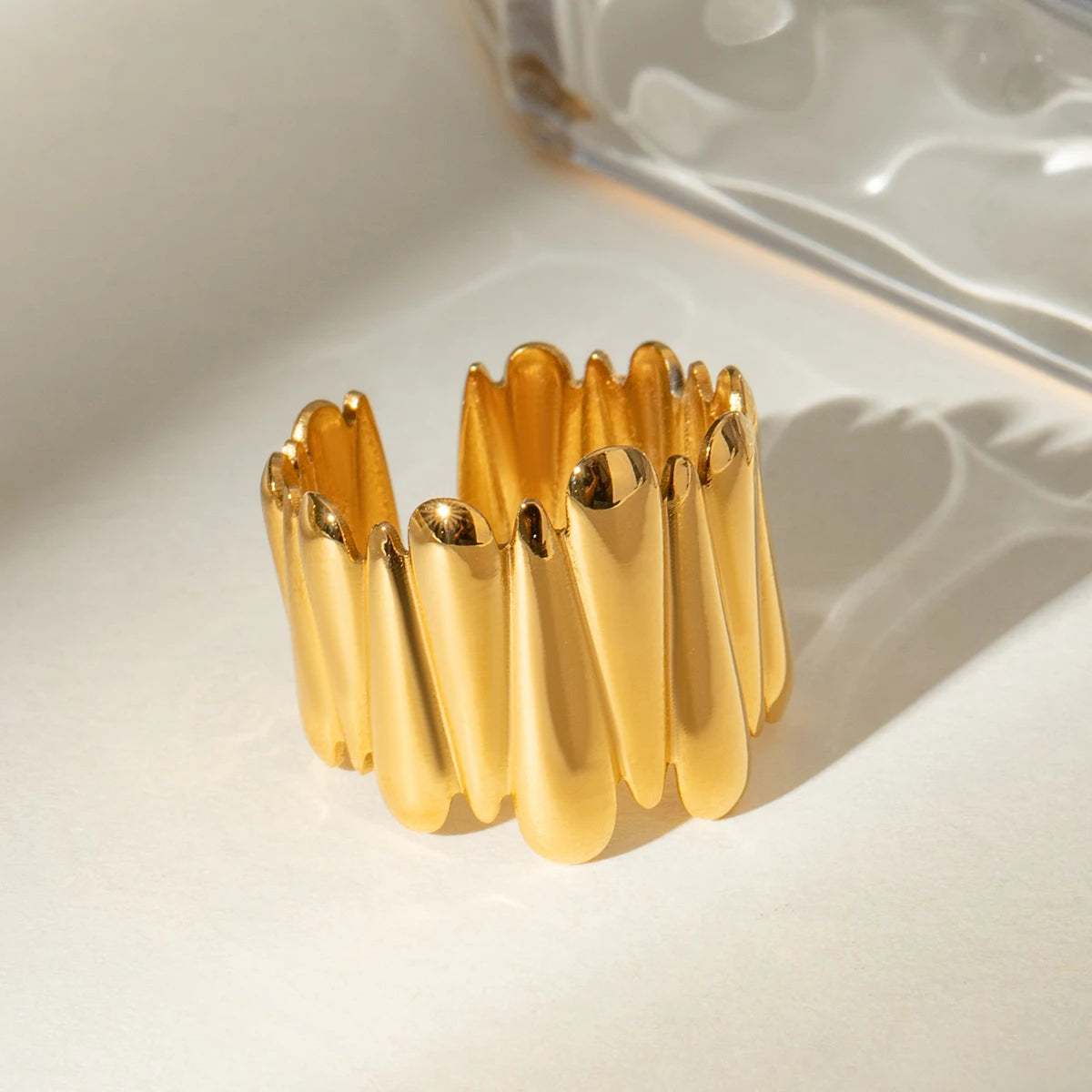 Gold Glossy Water Drop Ring