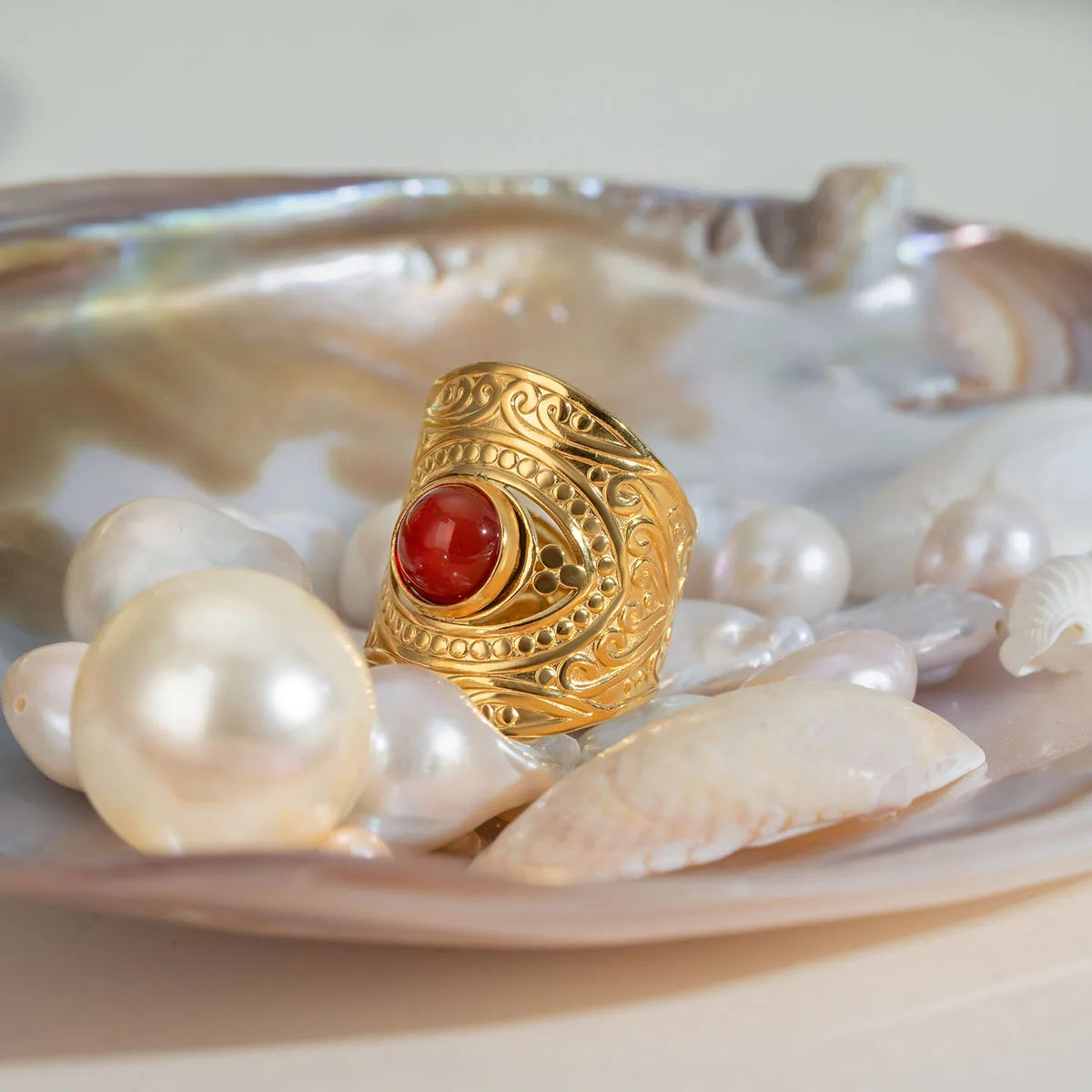Retro Red Agate Ring