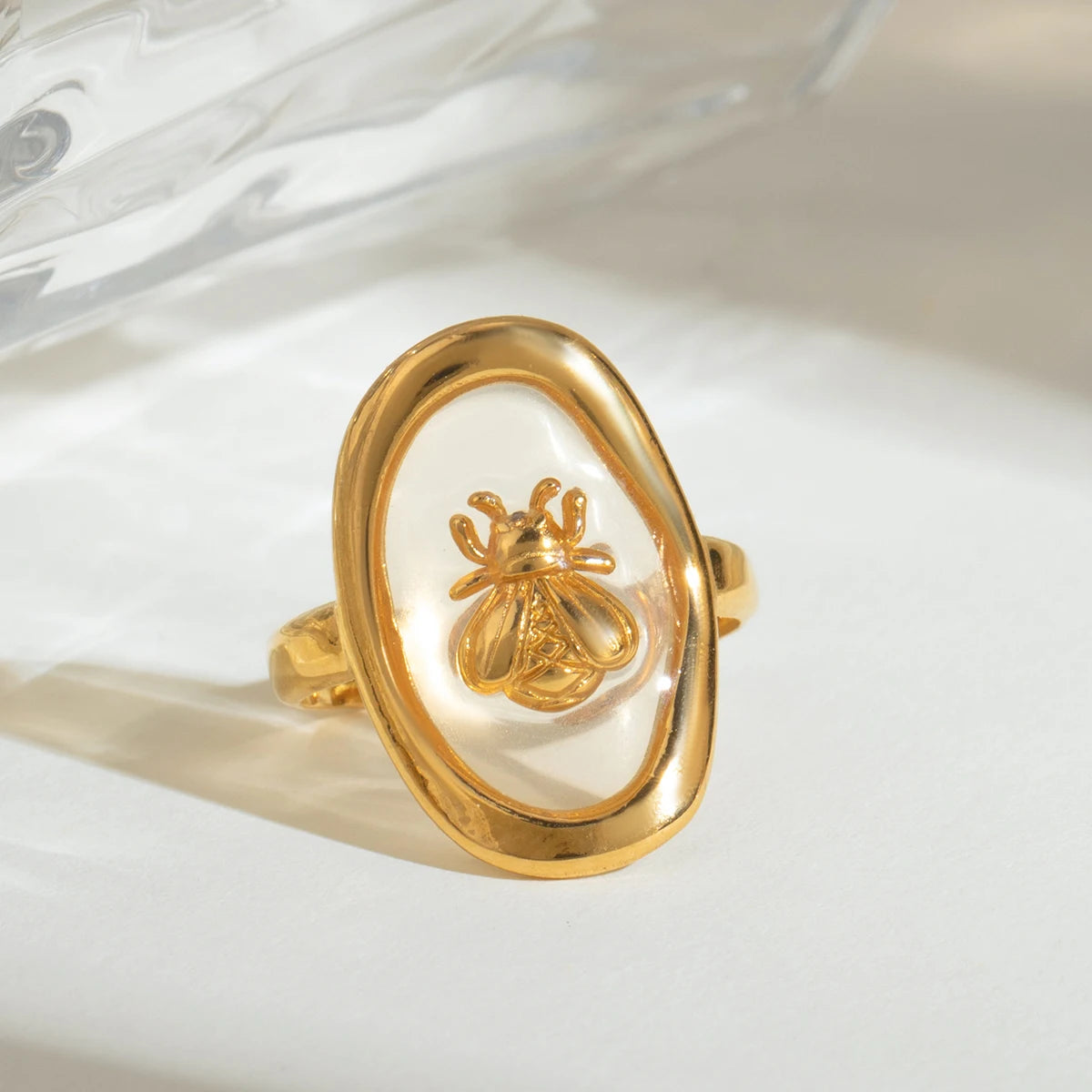 Gold Oval Bee Ring