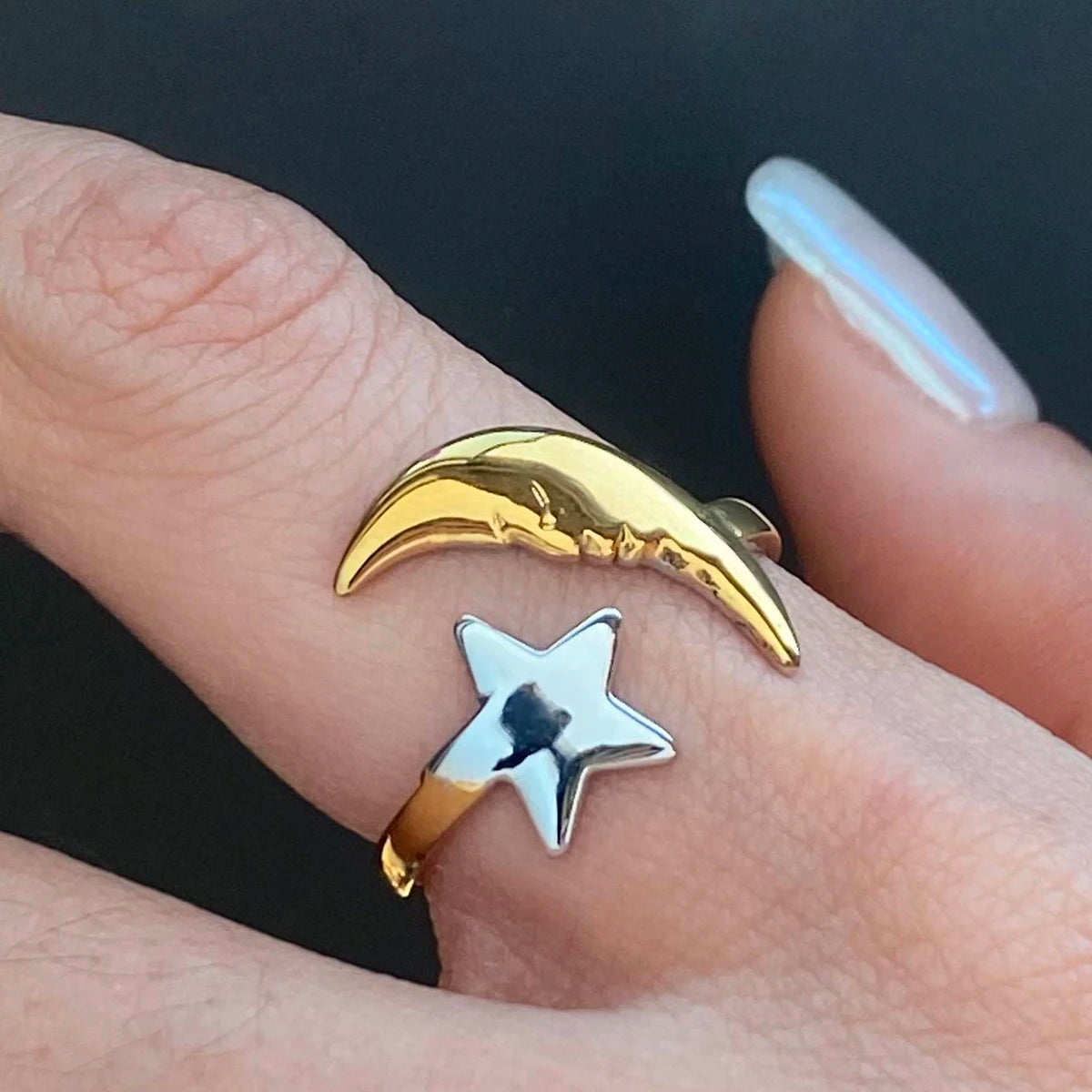 Star and Moon Open Ring