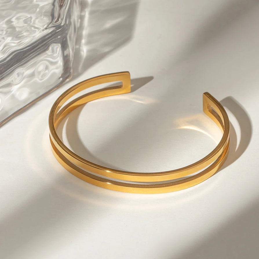 Double Layer Open Bangle Bracelet