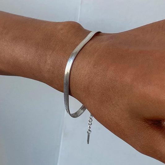 Silver Flat Snake Chain Bracelet