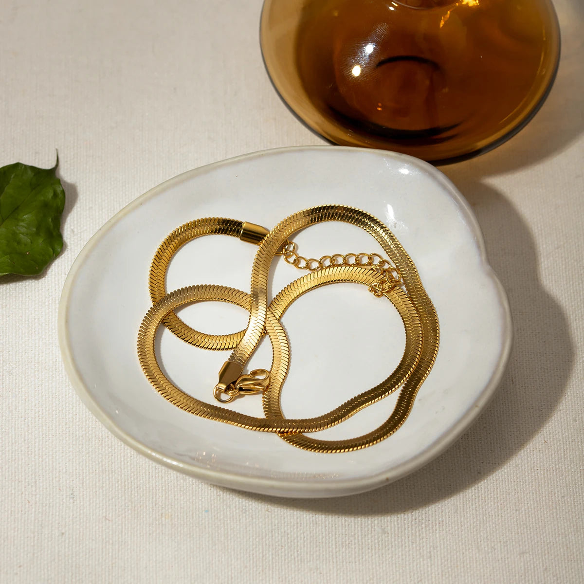 Gold Minimalistic Flat Chain Bracelet