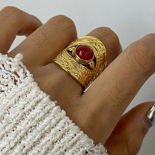 Retro Red Agate Ring