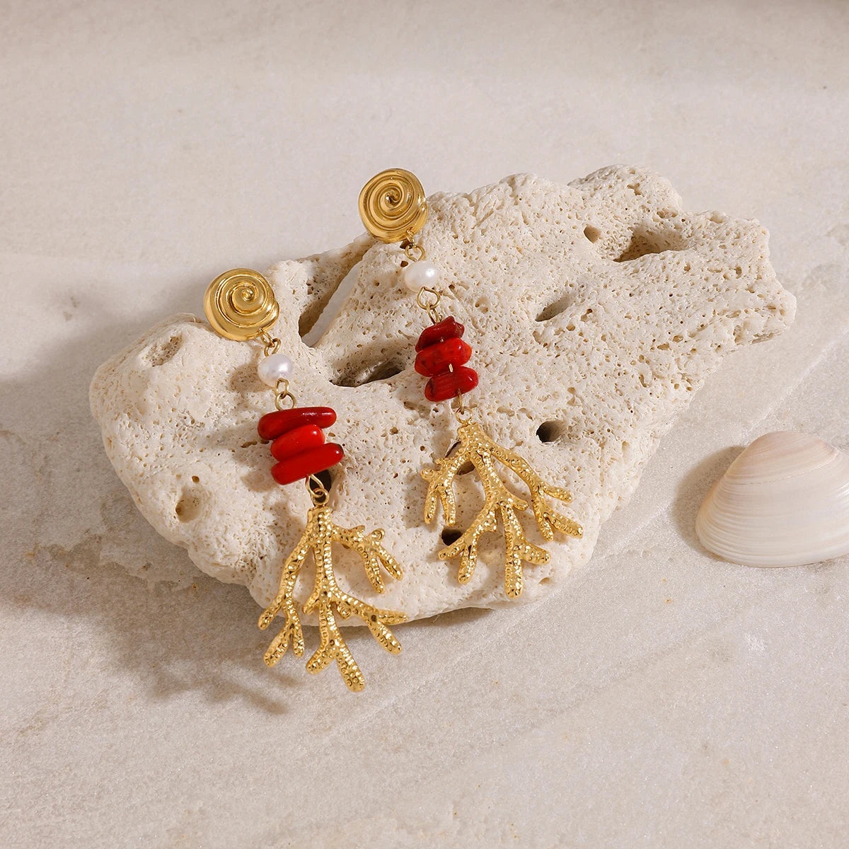 Red Agate Coral Earrings