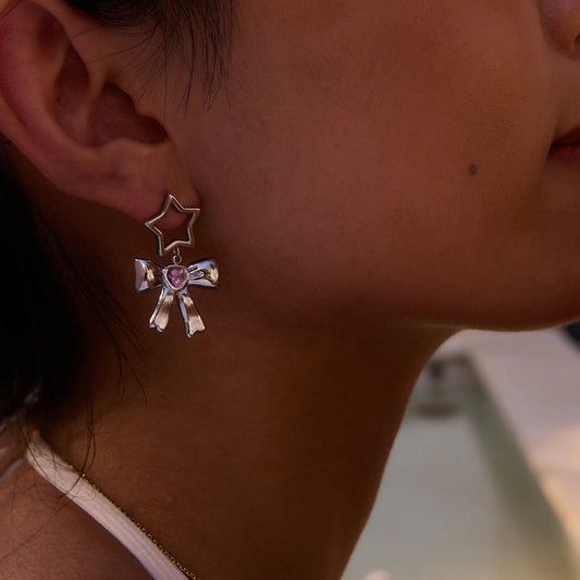 Bow Heart Zircon Earrings