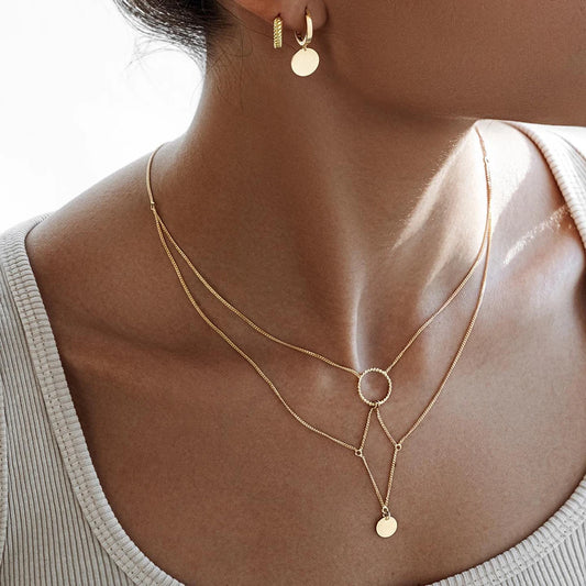 Geometric Hanging Circle Pendant Necklace
