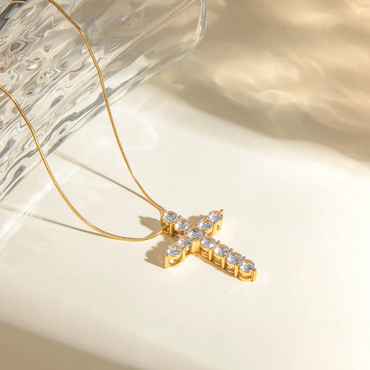 Gold Zircon Cross Necklace