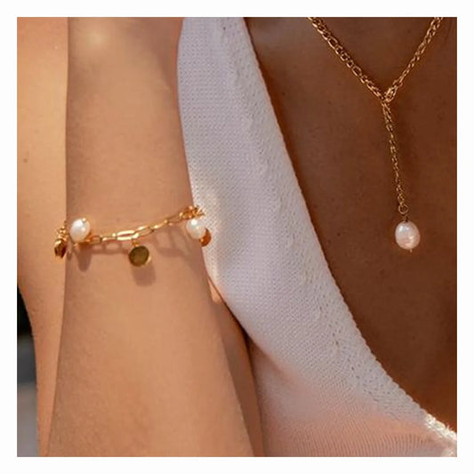 Glass Pearl Charm Bracelet