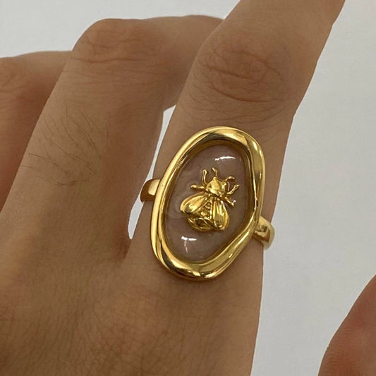 Gold Oval Bee Ring
